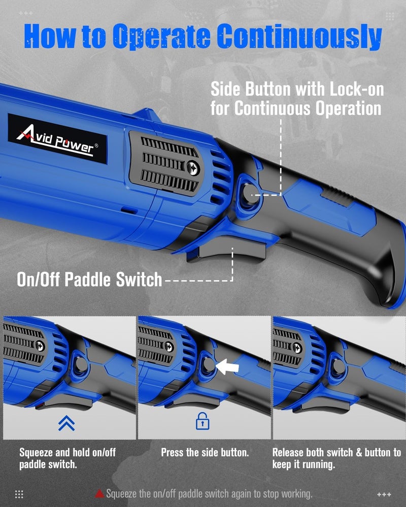 AVID POWER Angle Grinder 4-1/2 Inch 8.0 Amp 1000W Electric Grinder Tool 7-Variable-Speed Metal Grinder, 11,500 RPM, Paddle Switch with Lock-on Button, Cutting & Grinding Wheels and Side Handle - Blue - Image 3
